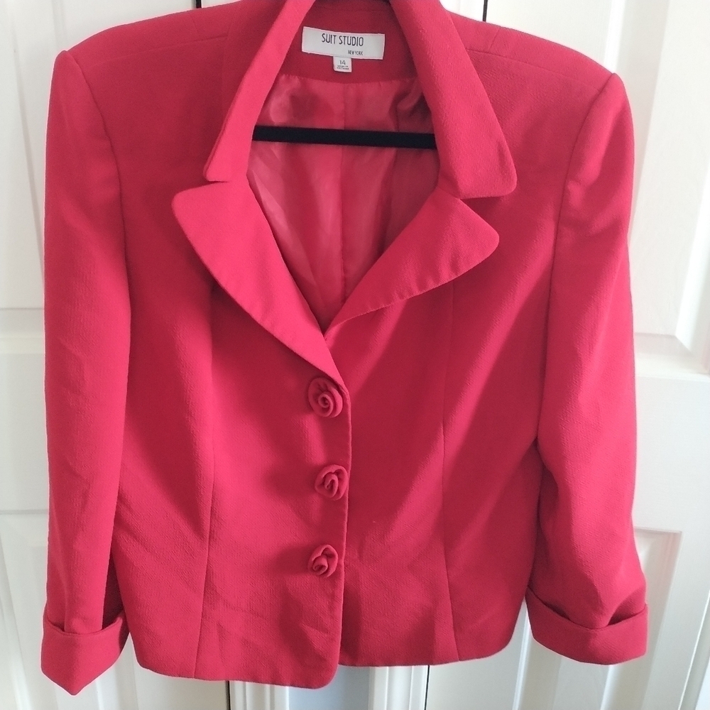 Suit Studio New York True Red Rose Button Blazer Jacket 14 - Picture 1 of 14